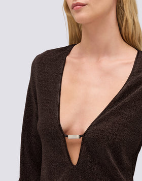 ROBE COURTE POUR FEMME EN LUREX AVEC ENCOLURE PROFONDE