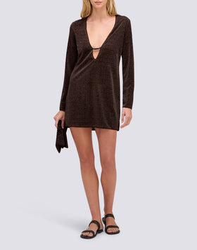 ROBE COURTE POUR FEMME EN LUREX AVEC ENCOLURE PROFONDE
