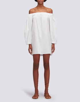 VESTIDO CORTO DE POPELINE CON ESCOTE BARCA