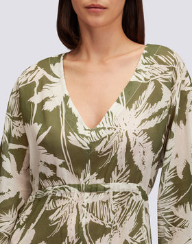 VESTIDO LARGO DE GASA DE ALGODÓN CON ESTAMPADO DE SABANA TROPICAL