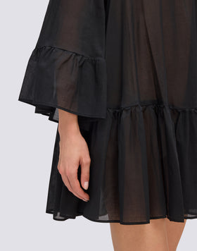VESTIDO CORTO CON HOMBROS DESCUBIERTOS EN GASA DE ALGODÓN
