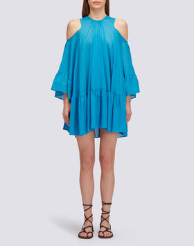 SHORT DRESS WITH OFF-THE-SHOULDERS IN COTTON VOILE