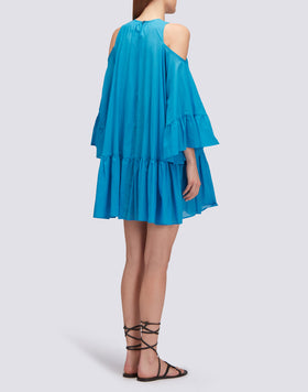 SHORT DRESS WITH OFF-THE-SHOULDERS IN COTTON VOILE