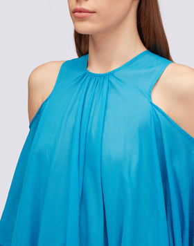 SHORT DRESS WITH OFF-THE-SHOULDERS IN COTTON VOILE
