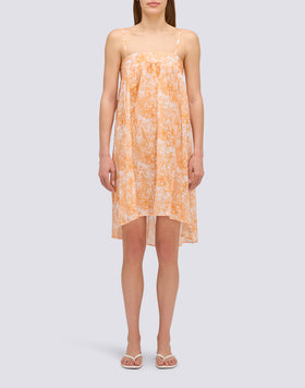 VESTIDO CORTO DE GASA DE ALGODÓN CON ESTAMPADO FLEUR DE JOIE
