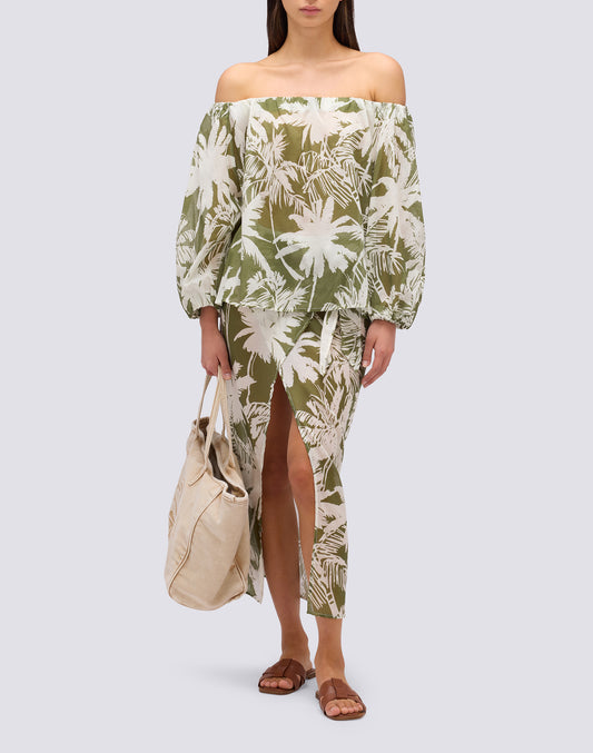 BLUSA DE GASA DE ALGODÓN CON ESTAMPADO DE SABANA TROPICAL