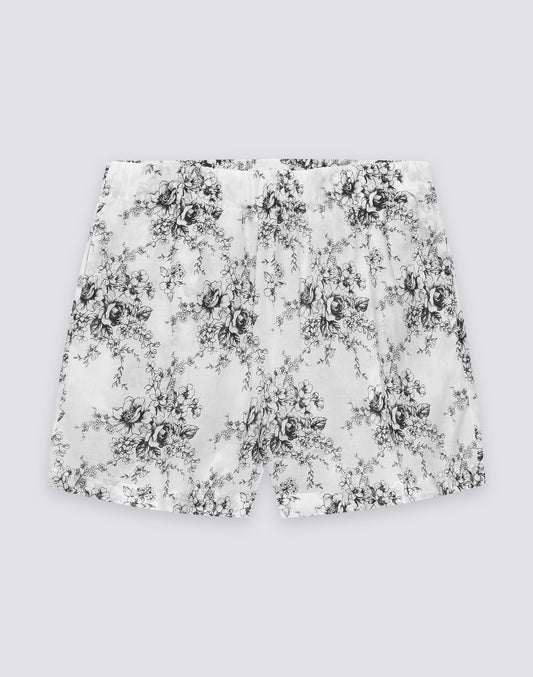 SHORT FEMME À TAILLE ÉLASTIQUE MOTIF ROSE DE JOIE