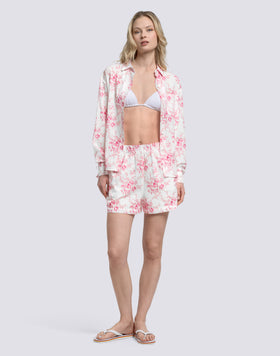 SHORT FEMME À TAILLE ÉLASTIQUE MOTIF ROSE DE JOIE