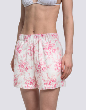 SHORT FEMME À TAILLE ÉLASTIQUE MOTIF ROSE DE JOIE