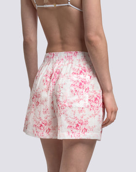 SHORT FEMME À TAILLE ÉLASTIQUE MOTIF ROSE DE JOIE