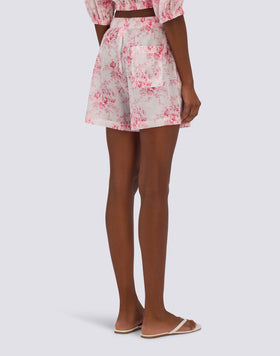 SHORT FEMME À TAILLE ÉLASTIQUE MOTIF ROSE DE JOIE