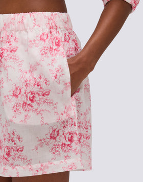 SHORT FEMME À TAILLE ÉLASTIQUE MOTIF ROSE DE JOIE