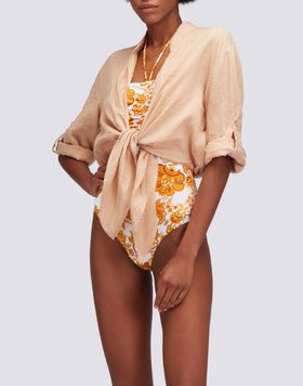 TRAJE DE BAÑO DE UNA PIEZA CON ESTAMPADO FLORAL