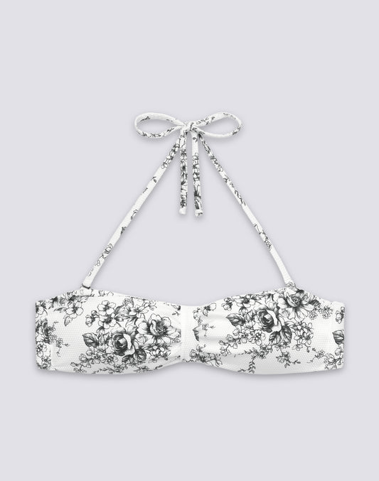 IONI - HAUT DE BIKINI BANDEAU À MOTIF ROSE DE JOIE