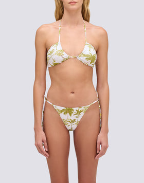 HAUT DE BIKINI AVEC LACETS RÉGLABLES ET POMPONS IMPRIMÉ BOTANIQUE