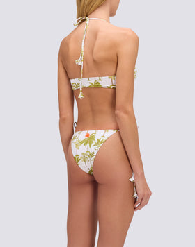 HAUT DE BIKINI AVEC LACETS RÉGLABLES ET POMPONS IMPRIMÉ BOTANIQUE