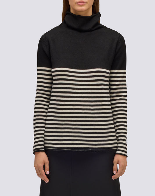 PULL COL MONTANT FEMME AVEC DÉTAIL RAYÉ