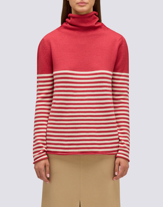 PULL COL MONTANT FEMME AVEC DÉTAIL RAYÉ