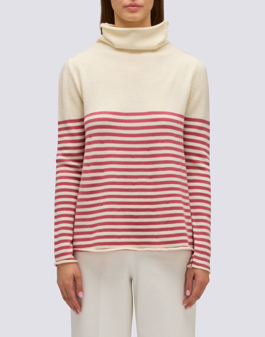 PULL COL MONTANT FEMME AVEC DÉTAIL RAYÉ