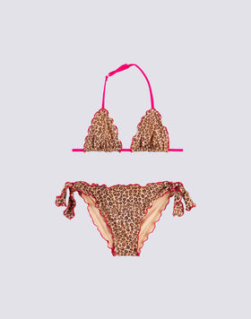 MINI MAGNOLIA BIKINI WITH TRIANGLE TOP AND BOTTOMS WITH LEO PRINT BOWS