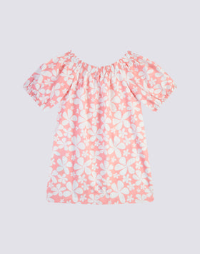 OFF SHOULDER DRESS WITH ROLLING FLOWER PRINT