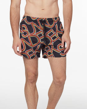 SHORT DE BAIN COURT À TAILLE ÉLASTIQUE IMPRIMÉ PAYOFF