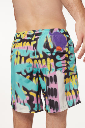 SHORT DE BAIN TAILLE ÉLASTIQUE MOYENNE AVEC IMPRIMÉ SPRAY PALM