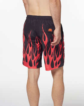 LONG BOARDSHORT WITH ELASTICATED WAIST ACID FLAME PRINT